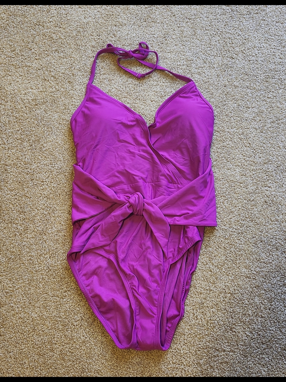 Kohl's Bright Magenta Halter One-Piece Swimsuit with Front Knot Nwt